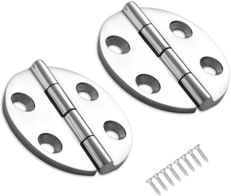 DIALESHU Heavy Duty Marine Boat Hatch Hinges, 316 Stainless Steel, 2.5-Inch Round Hinges for Cabinet Door with Screws (2-Pack) - Image 1
